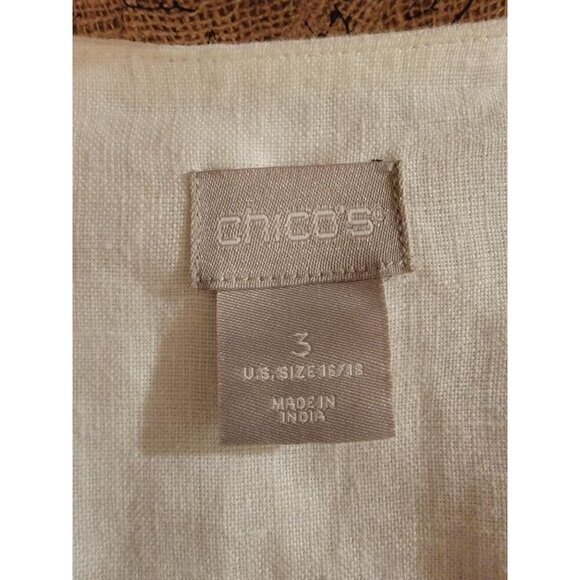 Chico's Alabaster 3/4 Sleeve Front Zip Linen Modern Shirt Jacket Size 3 USA 18 - Picture 10 of 14